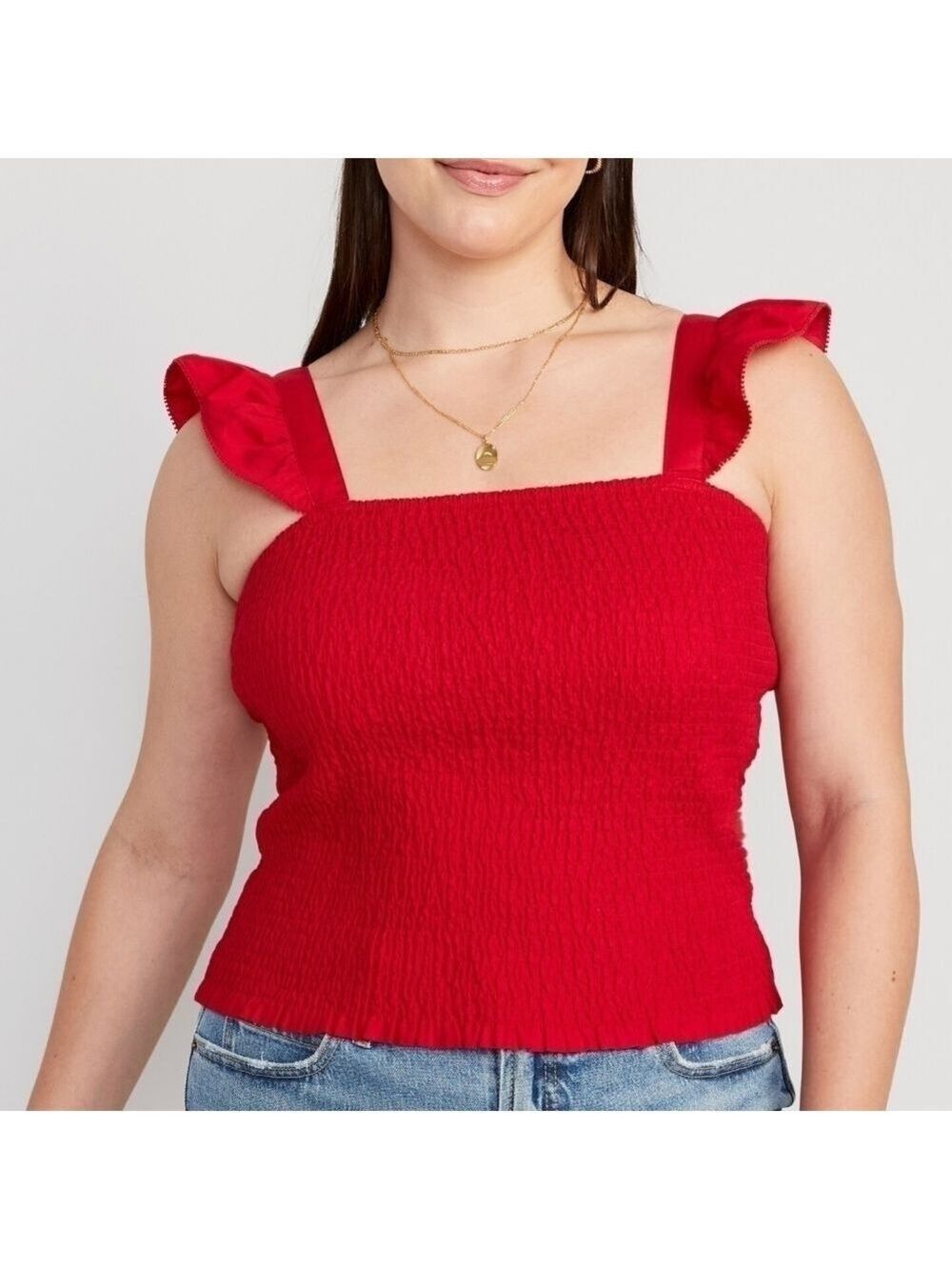 3X • Old Navy | Fitted Ruffle-Strap Smocked Cropped Top